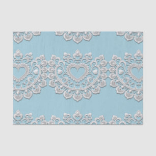 Papel De Seda Turquesa Azul Branco Renda Coração Casamento Noiva