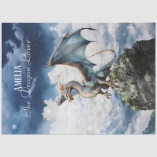 Papel De Seda Turquesa Azul do Dragão Céltico Mítico