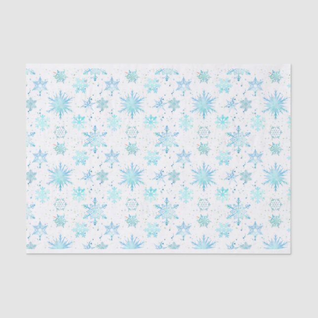 Papel De Seda Turquesa Azul Flocos de Neve Aquarela (Frente )