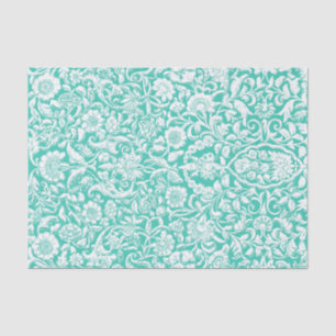 Papel De Seda Turquesa Branca de Decoupage Floral Antiquada