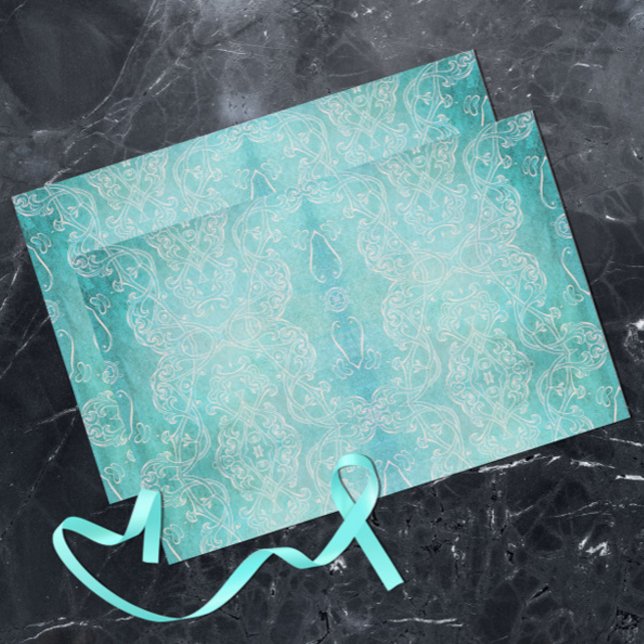 Papel De Seda Turquesa Clássico-Teal Barroco Elegante Distante (Criador carregado)