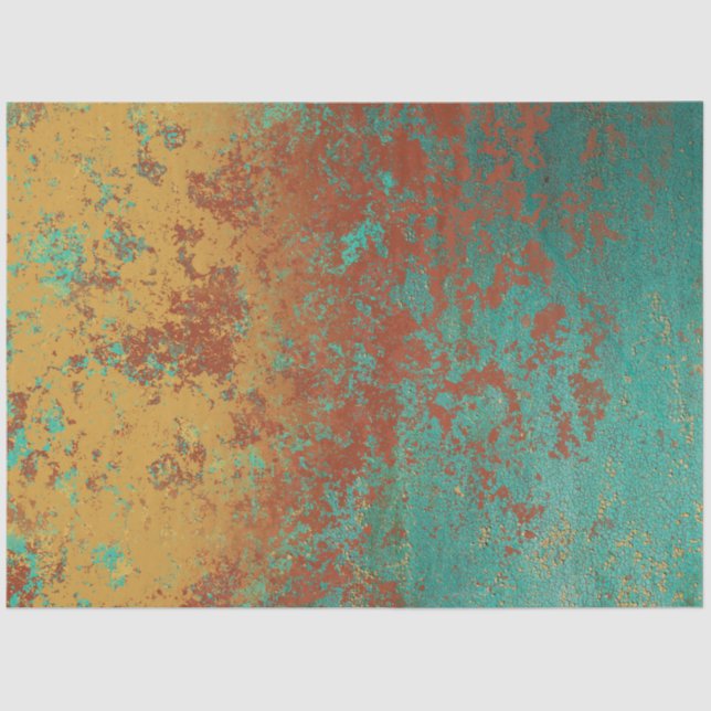 Papel De Seda Turquesa de Cobre Textura Marrom Azul Laranja (Frente )