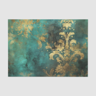 Papel De Seda Turquesa e Dourado Distanciado Rústico Vintage Gru