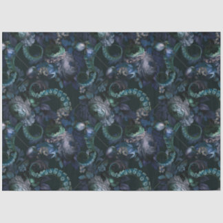 Papel De Seda Turquesa Gótica Cthulhu Tentáculo Com Flores