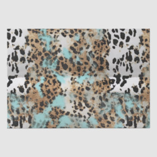 Papel De Seda Turquesa Leopardo Negro Dourado