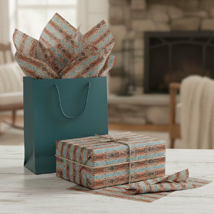 Papel De Seda Turquesa Marrom Laranja Queimado Padrão Mosaico