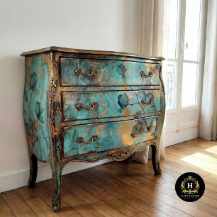 Papel De Seda Turquesa russa e Dourada Floral