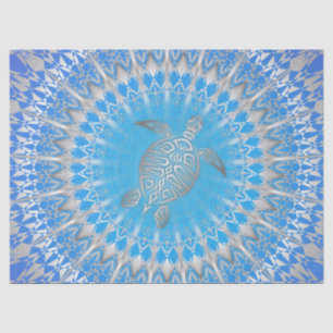 Papel De Seda Turquesa Tartaruga Prateada Roxa Mandala