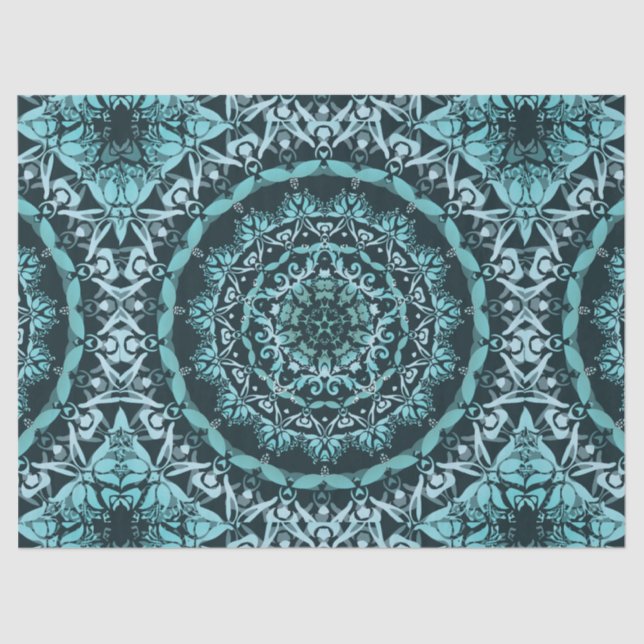 Papel De Seda Turquoise Dark Green Damask Mandala (Frente )