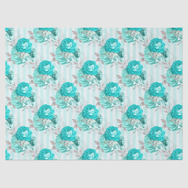 Papel De Seda Turquoise Floral Series Design 3 Tecido (Frente )