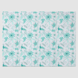 Papel De Seda Turquoise Floral Series Design 5 Tecido