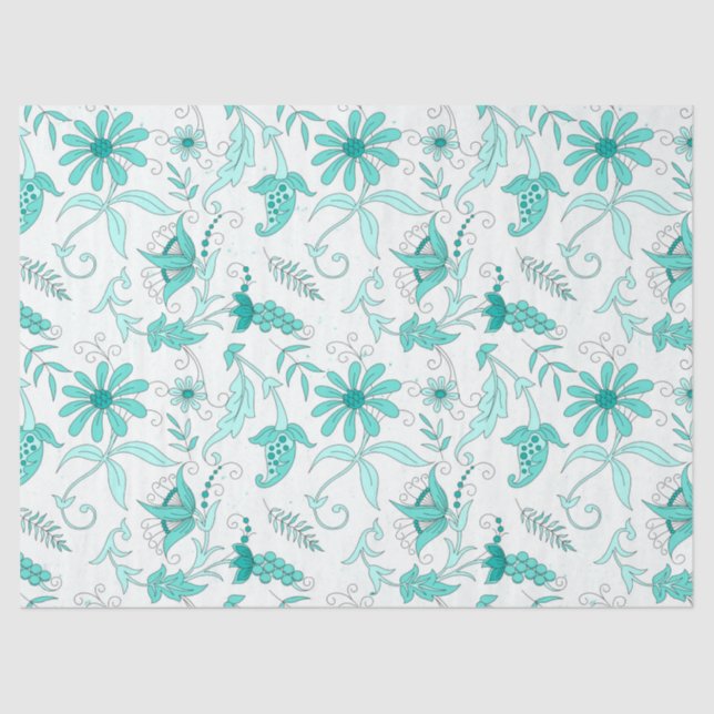 Papel De Seda Turquoise Floral Series Design 7 Tecido (Frente )