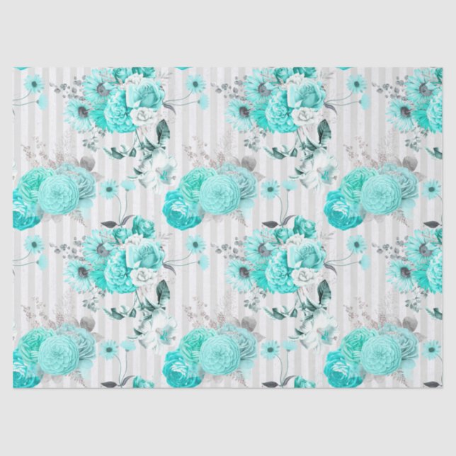 Papel De Seda Turquoise Floral Series Design 8 Tecido (Frente )