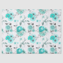 Papel De Seda Turquoise Floral Series Design 9 Tecido