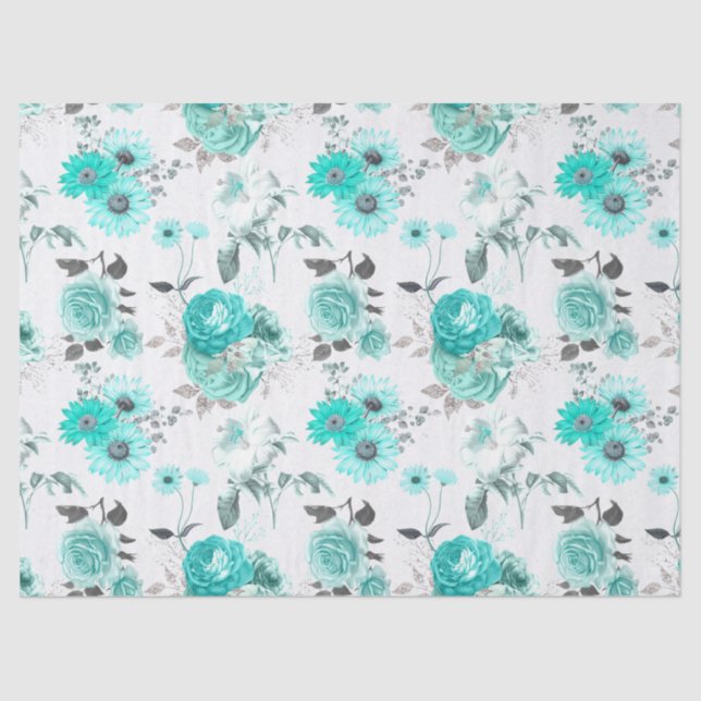 Papel De Seda Turquoise Floral Series Design 9 Tecido (Frente )
