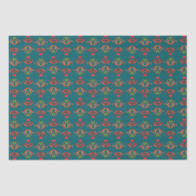 Papel De Seda Turquoise Folk Art Floral Impressão Cozy Russo out (Frente )