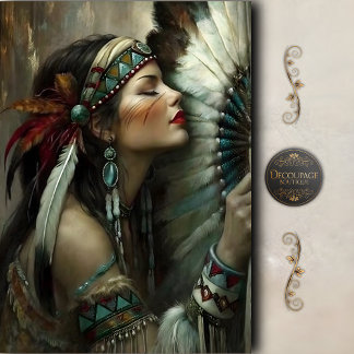 Papel De Seda Turquoise Native Woman Fan Decoupage