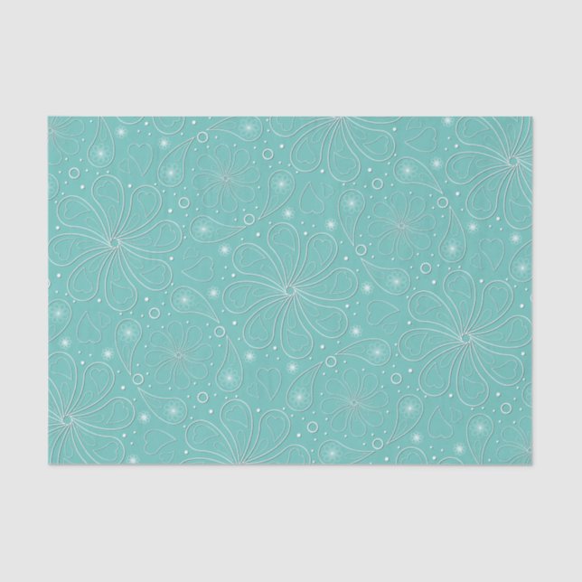 Papel De Seda Turquoise Paisley Floral Heart Pattern (Frente )