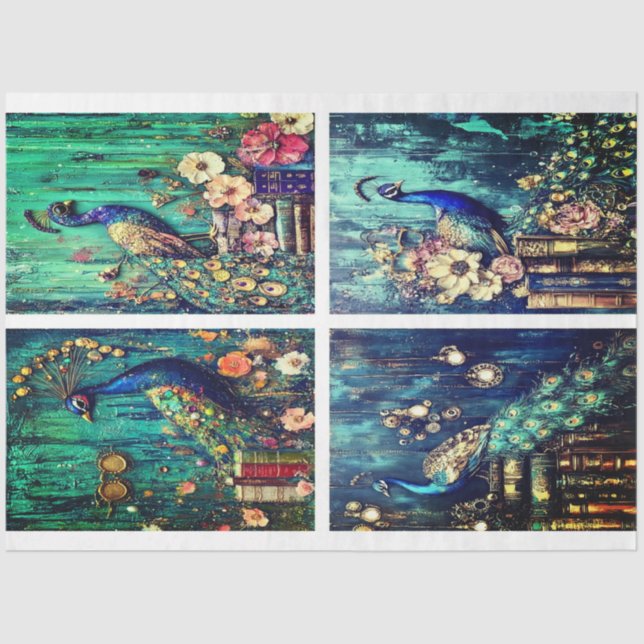 Papel De Seda Turquoise Peacock Collage de Elsie Lane (Frente )