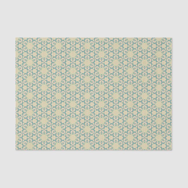 Papel De Seda Turquoise Pistachio Cream Western Modern Damask (Frente )