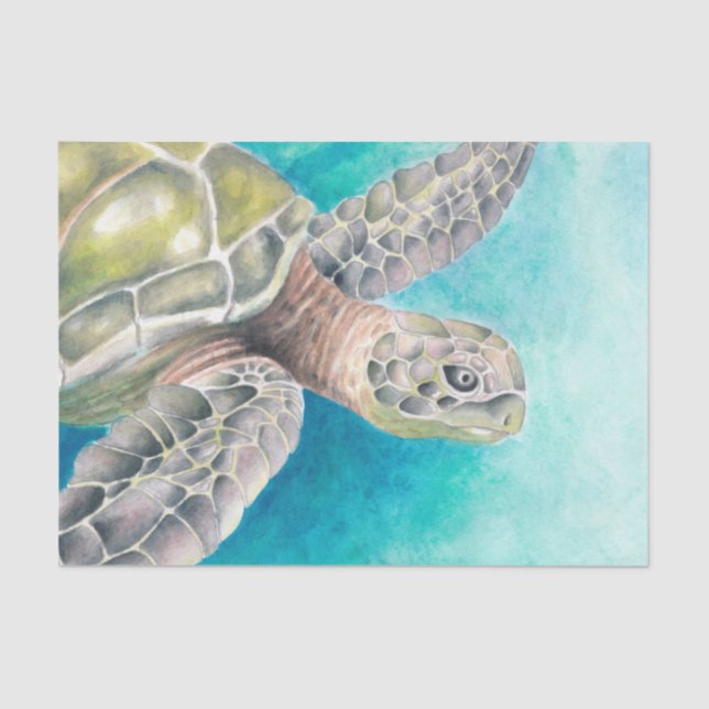 Papel De Seda Turtle Sea Watercolor Verde (Frente )