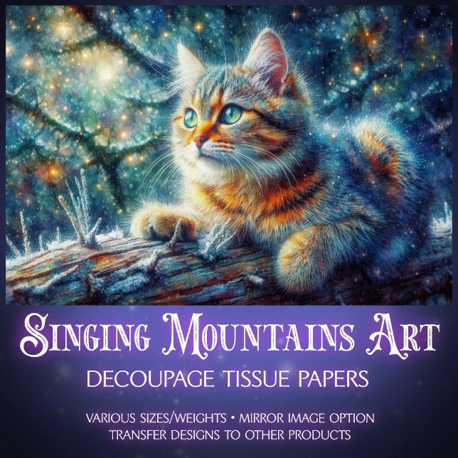 Papel De Seda Twilight Forest Woodland Fantasy Cat Decoupage  (Criador carregado)