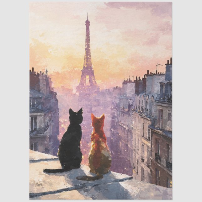Papel De Seda Two Cats On A Paris Rooftop (Frente )