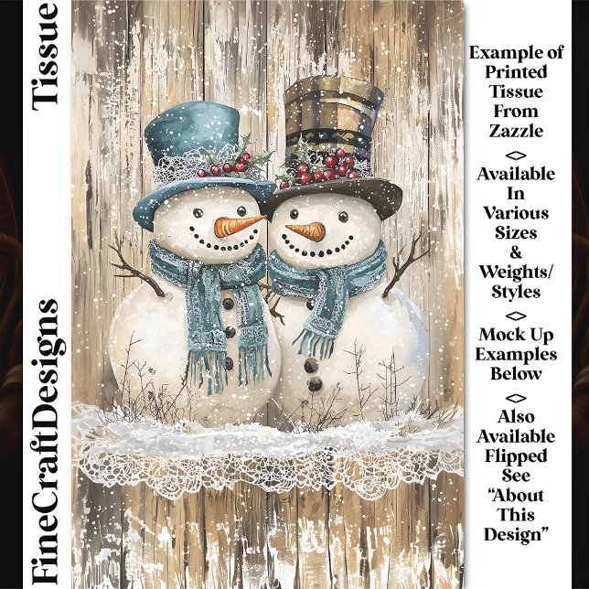 Papel De Seda Two Cute Country Christmas Snowmen DY9R Decoupage (Criador carregado)