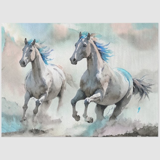 Papel De Seda Two Racing Wild Horses Watercolour (Frente )