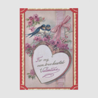 Papel De Seda Two Valentine Lovebirds with Purple Roses, Ribbon 