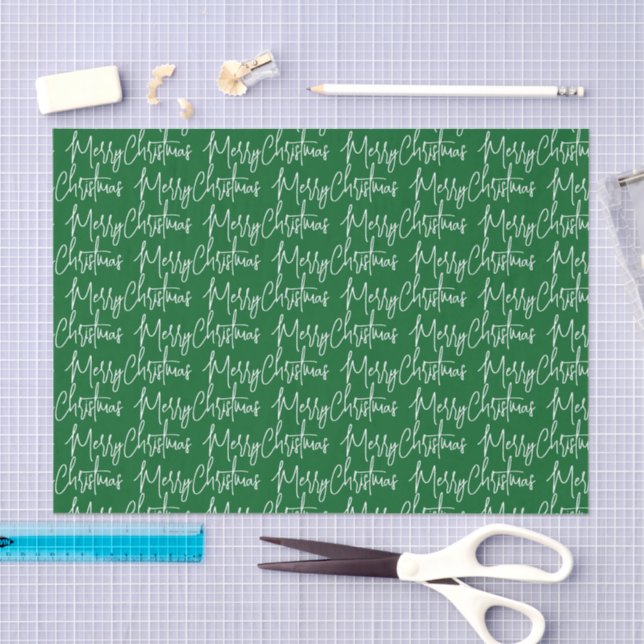Papel De Seda Typography Green Merry Christmas (Arte )