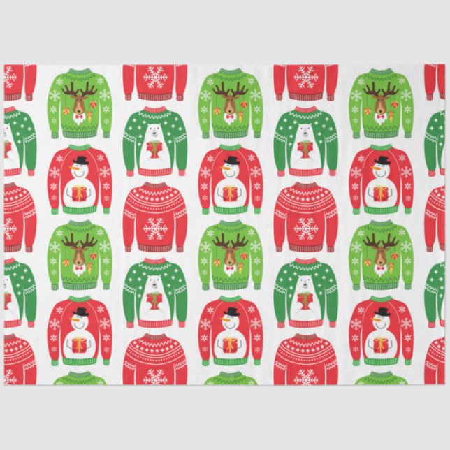 Papel De Seda Ugli Xmas Sweatters Polar Bear Snowman Rudolf Red (Frente )