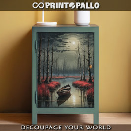 Papel De Seda Um barco a remo abandonado sob o luar num pântano