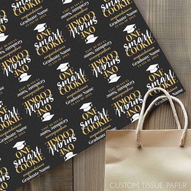 Papel De Seda Um Biscoito Inteligente - Graduação Dourada Preta  (Graduation Tissue Paper)