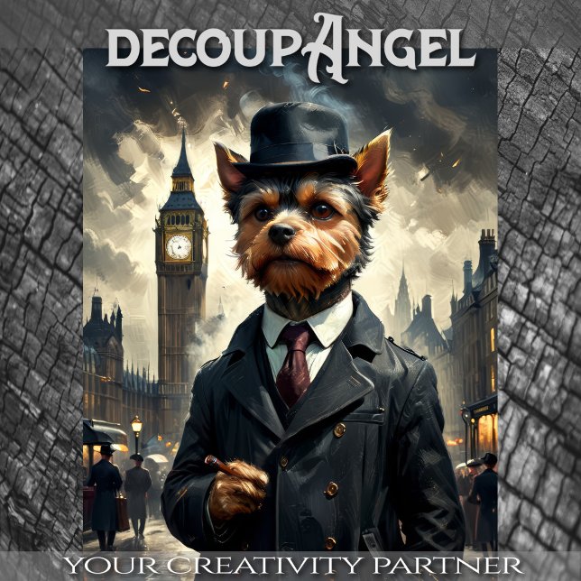 Papel De Seda Um Cachorro Yorkshire em Londres - Decoupage - (Criador carregado)