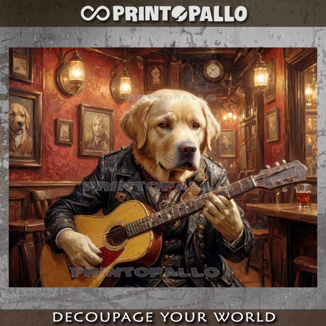 Papel De Seda Um cão Labrador tocando guitarra em um pub -  (Criador carregado)