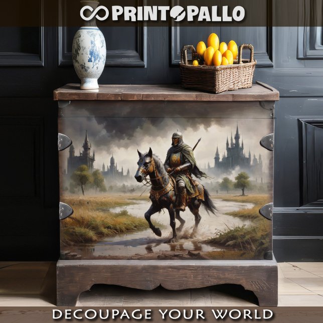 Papel De Seda Um cavaleiro medieval solitário e o seu cavalo - (Criador carregado)