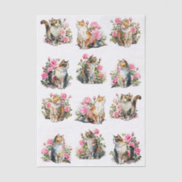 Papel De Seda Um Conjunto de Gatos em Aquarela (Virados para Esq