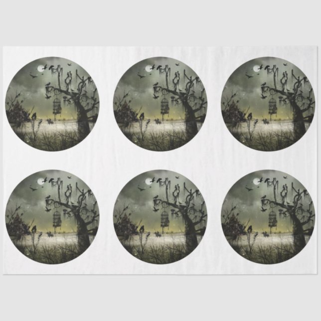 Papel De Seda Um Design 5 da série redonda de Halloween gótico (Frente )