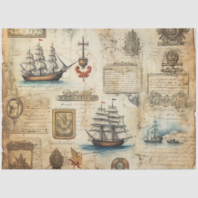 Papel De Seda Um Design da Série Náutica Scrappy 18 (Frente )