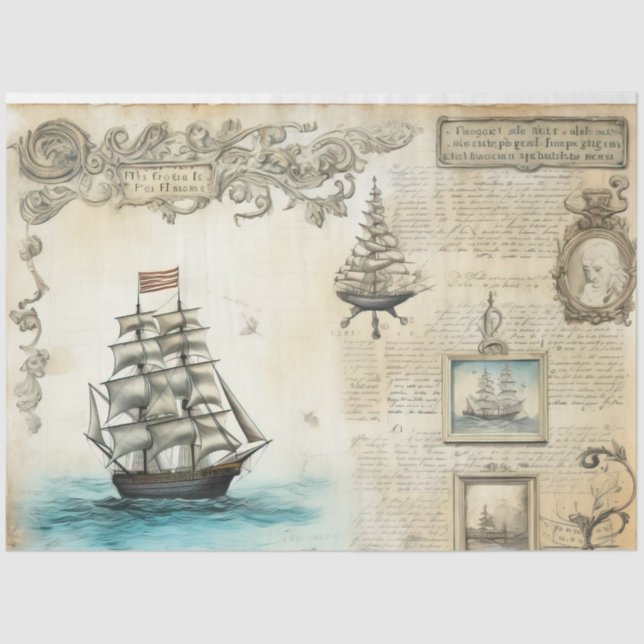 Papel De Seda Um Design da Série Náutica Scrappy 7 (Frente )