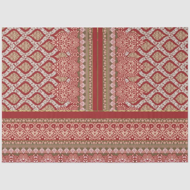Papel De Seda um design de padrão vermelho e bege_ (Frente )