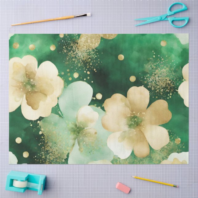 Papel De Seda Um Designo de Série de St Patrick Verde e Dourado  (Arte )