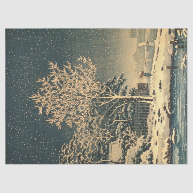 Papel De Seda Um Dia de Inverno no Rio Sumida no Japão (Frente )