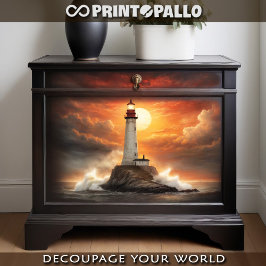 Papel De Seda Um farol ao pôr do sol em um mar tempestuoso - 