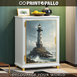 Papel De Seda Um farol no mar tempestuoso com gaivota -