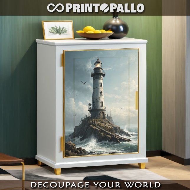 Papel De Seda Um farol no mar tempestuoso com gaivota - (Criador carregado)