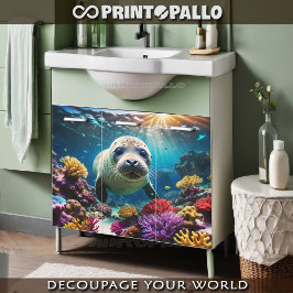 Papel De Seda Um filhote de foca nada no recife de coral submari