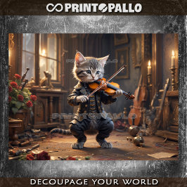 Papel De Seda Um gatinho vitoriano talentoso tocando violino