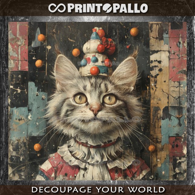 Papel De Seda Um gato palhaço bonito na parede pintada de madeir (Criador carregado)